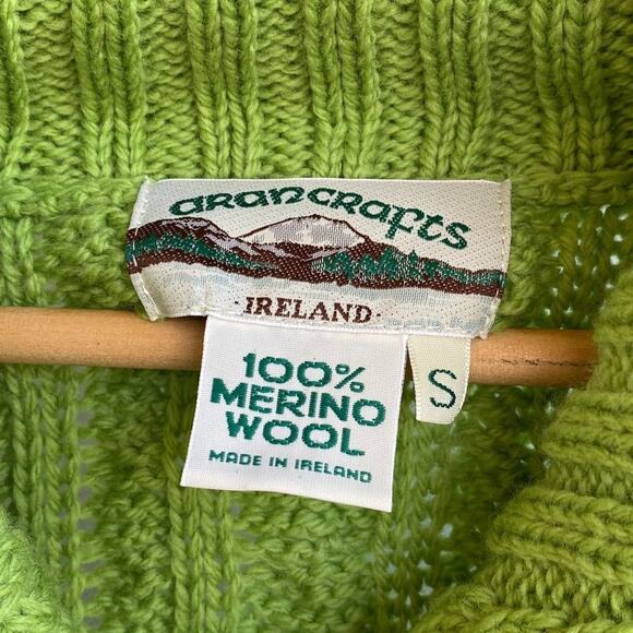 Aran Crafts Sweater Trinity Knot Pull Merino Wool Cable Knit Full Zip Sweater S - Picture 3 of 7